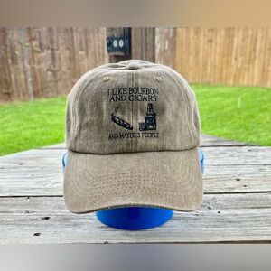 Tan Embroidered “I Like‎ Bourbon And Cigars And Maybe 3 People” Logo Cap